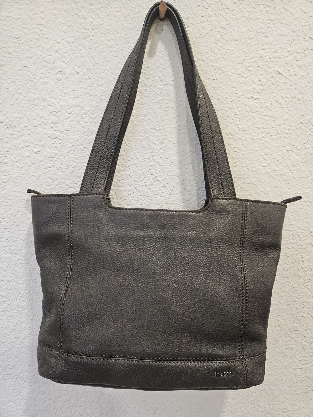 The Sak De Young Tote Handbag Gray Pebbled Leather Shoulder Bag